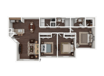Three Bedroom Two Bathroom Floor Plan 1,154 Square Feet