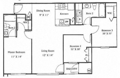 Three bedroom  two bath floor plan