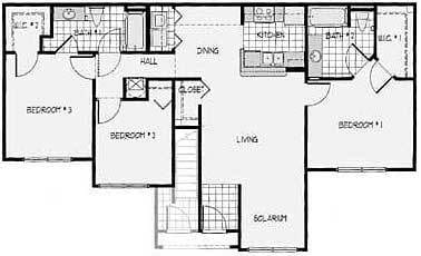 3 Bedroom 2 Bathroom Floor Plan-1207 sqft