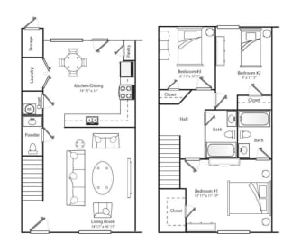 3 bedroom Floorplan black and white