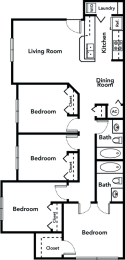 4 bedroom 2 bathroom floorplan