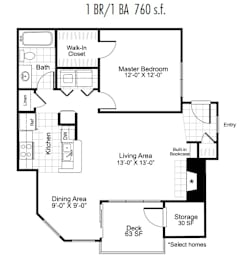 A1 Floor Plan at Bridges at Mallard Creek Apartment Homes, North Carolina, 28269