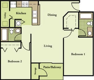 2 Bedroom 2 Bathroom Floor Plan