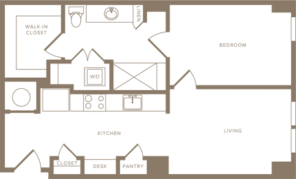 One Bedroom One Bathroom Floorplan 649