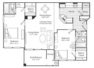 2 bedroom Floorplan black and white