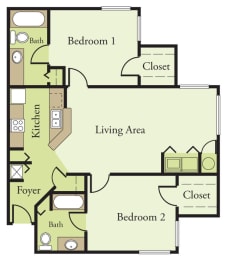 Two Bedroom Two Bathroom Floor Plan