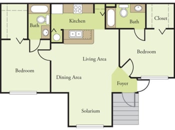 Two Bedroom Two Bathroom Floor Plan