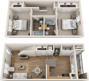 B3 Townhouse Floor Plan 2  bedroom 2 bath