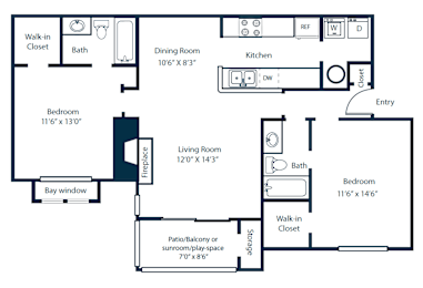 Southpark Commons B6 Floor Plan 2 Bedroom 2 Bath