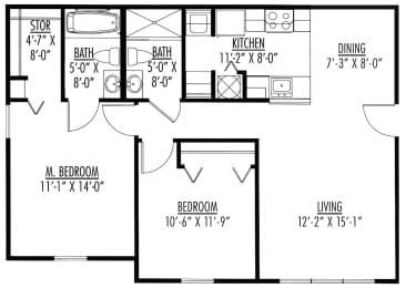 Banyon 2 Bedroom 2 Bathroom Floor Plan