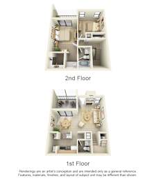 A diagram shows two different layouts for the first and second floors of an apartment.