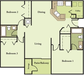 3 Bedroom 2 Bathroom Floor Plan