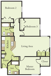 Three Bedroom Two Bathroom Floor Plan