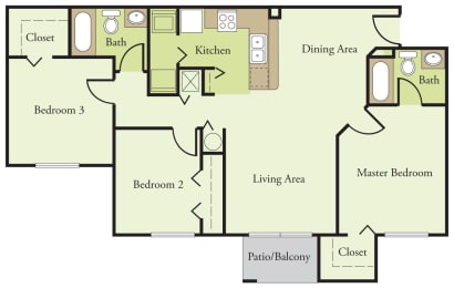 Three Bedroom Two Bathroom Floor Plan