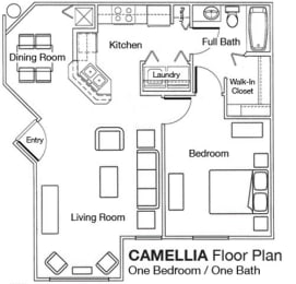 One Bedroom One Bathroom Floorplan