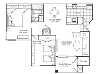 2 bedroom Floorplan black and white