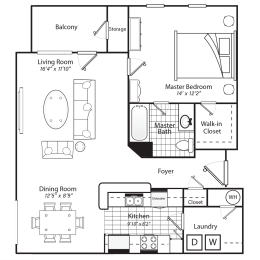 Floor plan 1 bed 1 bath