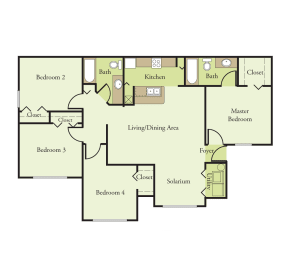 Four Bedroom Two Bathroom Floor Plan