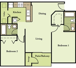 2 Bedroom 2 Bathroom Floor Plan