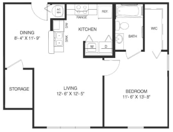 One Bedroom One Bathroom Floorplan