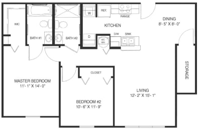 Two Bedroom Two Bathroom Floorplan