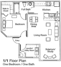 1 Bed 1 Bath Floor Plan