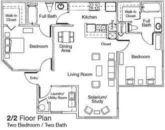 2 Bed 2 Bath Floor Plan