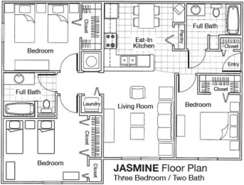 Jasmine Floor Plan with 3 Bedrooms and 2 Bathrooms