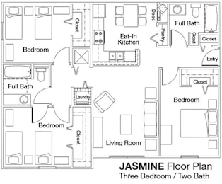 3 Bedroom 2 Bathroom Floor Plan Jasmine