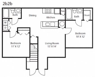 2 Bedroom 2 Bath Floor Plan