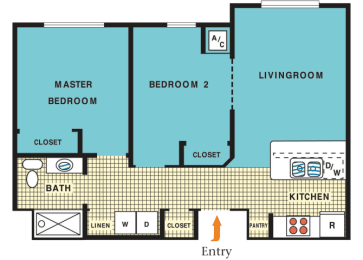 Two bedroom one bath floorplan