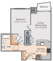 Floor plan 1 bed 1 bath