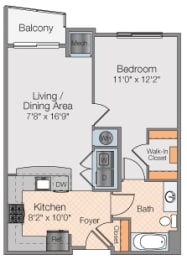 Floor plan 1 bed 1 bath