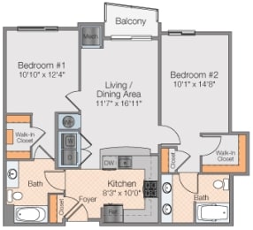 Floor plan 2 bed 2 bath