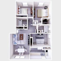 A series of images showing different layouts of a small apartment.