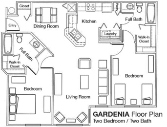 Two Bedroom Two Bathroom Floorplan