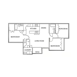 A floor plan of a house with labeled rooms.