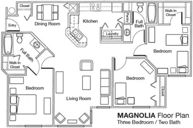 Three Bedroom Two Bathroom Floor Plan