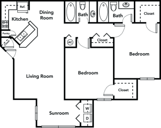 2 bedroom 2 bathroom floorplan