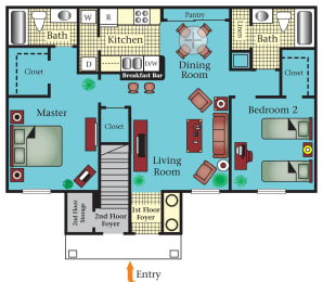 2 Bedroom 2 Bathroom Floor Plan
