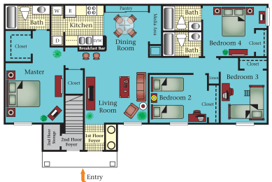 Four Bedroom Two Bathroom Floor Plan