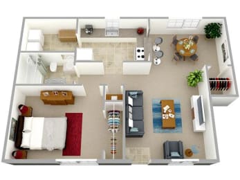 1 Bedroom Floor Plan at River Birch at Town Center Apartments, Raleigh, North Carolina