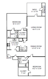 B1 floor plan 2 Bed 2 bath