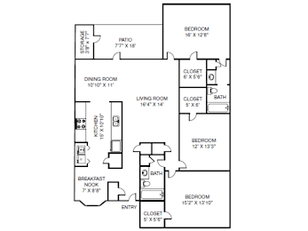 C1 floor plan 3 Bed 2 Bath