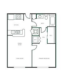 A floor plan of a house with a living room, dining room, kitchen, and two bedrooms.