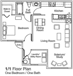 One bedroom one bathroom floorplan