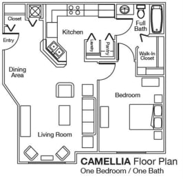 One bedroom one bathroom floor plan