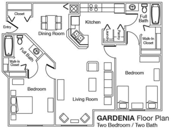 Two bedroom two bath floor plan