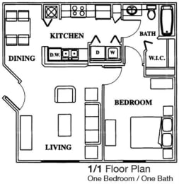 One Bedroom One Bathroom Floor Plan
