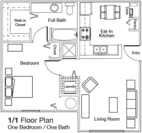One Bedroom One Bathroom Floorplan